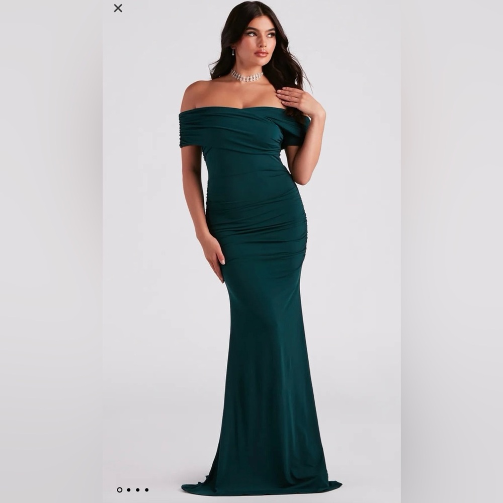 Windsor Off the Shoulder Olive Dress